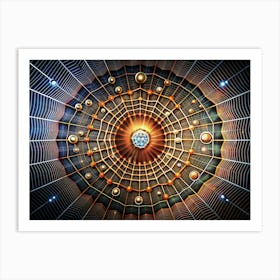 Abstract Geometric Pattern With Golden Orb At Center Art Print