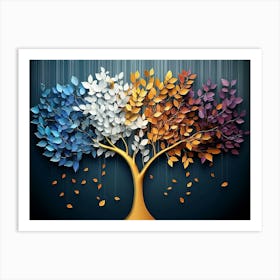 Colorful Tree with Leaves on Hanging Branches Floral Tree Art Print