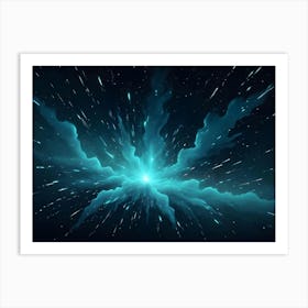 A Brilliant Blue Explosion Of Light And Energy Radiates Outward Through Space, Surrounded By Swirling Clouds Of Cosmic Dust Art Print