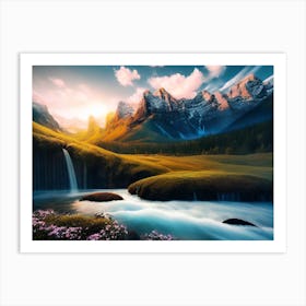 Waterfall In The Mountains 6 Art Print