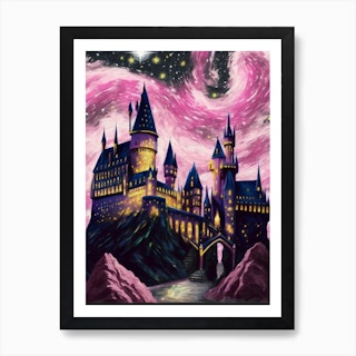 Hogwarts Starry Night Pink Art Print