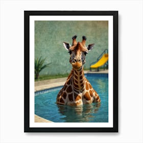 Giraffe In The Pool 1 Art Print