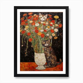 Carnation With A Cat 4 Art Nouveau Klimt Style Art Print