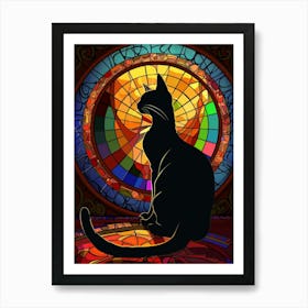 Cat In Front Of Stained Glass Art Print