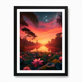 Beautiful Lotus Lake Landscape 9 Art Print