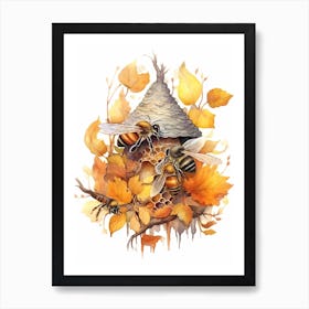 Honey Bee Dance Beehive Watercolour Illustration 3 Art Print