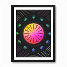 Neon Geometric Glyph in Pink and Yellow Circle Array on Black n.0309 Art Print
