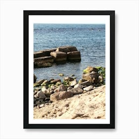 Rocky Shore, landscapes, natural beauty view of the sea and blue sky Art Print