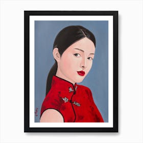 Chinese Lady With Red Cheongsam Art Print