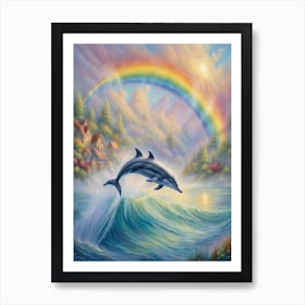 Dolphin Under A Rainbow Print Art Print