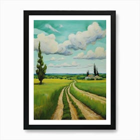 Green plains, distant hills, country houses,renewal and hope,life,spring acrylic colors.14 Art Print