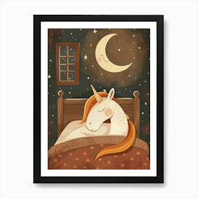 Unicorn Sleeping Under The Duvet At Night Muted Pastels 2 Art Print