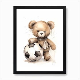 Football Soccer Ball Teddy Bear Painting Watercolour 6 Art Print