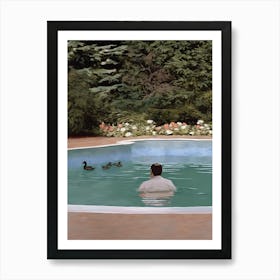 Tony In The Pool With Ducks Art Print