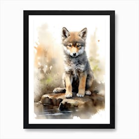 Baby Wolf Watercolor 1 Art Print