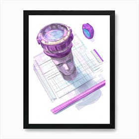 Purple Table Setting with Paper and Glass Art Print