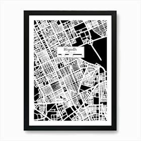 Riyadh City Map — Hand-drawn map, vector black map Art Print