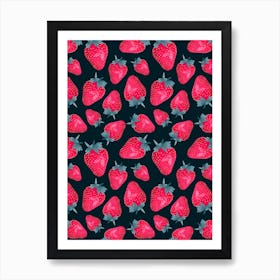 Strawberries Navy Art Print