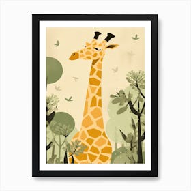 Giraffe Jungle Cartoon Illustration 3 Art Print