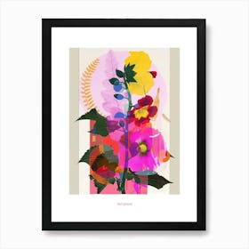 Hollyhock 4 Neon Flower Collage Poster Art Print