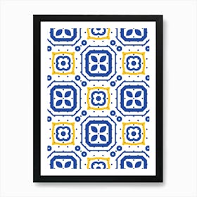 Blue And Yellow Tile Pattern - Azulejo - vector tiles, Portuguese tiles Art Print