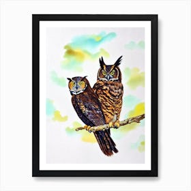 Great Horned Owl 2 Watercolour Bird Art Print