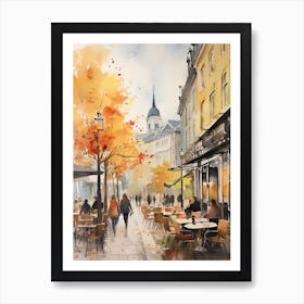 Oslo Norway In Autumn Fall, Watercolour 4 Art Print