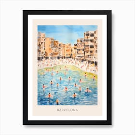 Swimming In Barcelona Spain Watercolour Poster Art Print