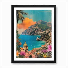 Amalfi Coast   Floral Retro Collage Style 1 Art Print