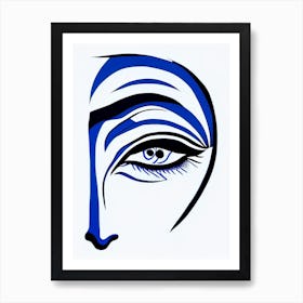 Buddha S Eyes Symbol Blue And White Line Drawing Art Print
