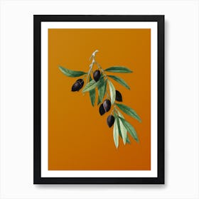 Vintage Olive Tree Branch Botanical on Sunset Orange n.0560 Art Print