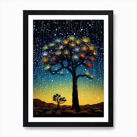 Joshua Tree With Starry Sky With Rain Drops In South Western Style (1) Art Print