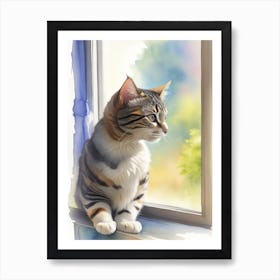 Cat Looking Out The Window Art Print