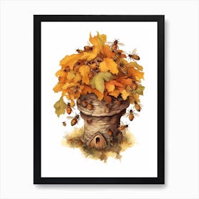 Blood Bee Beehive Watercolour Illustration 3 Art Print