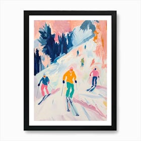 Skiers Matisse Style Winter Snow Painting Art Print