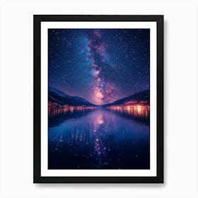 Night Sky Over Lake 3 Art Print