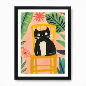 Black Cat on a Chair Gouache Painting Poster