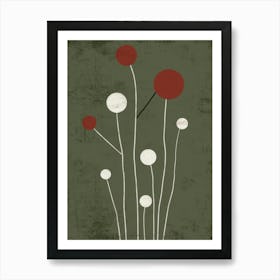 Flowers On A Green Background Art Print