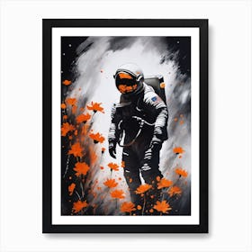 Abstract Astronaut Flowers Painting (12) Art Print