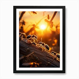 Ant Colony Collaboratively Foraging Under The Glowing Blaze Of A Setting Sun With Elongated Shadows (1) 2 Art Print