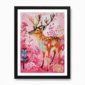 Floral Animal Painting Reindeer 4 Art Print