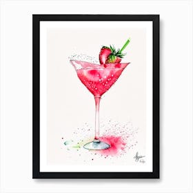 Strawberry Margarita, Cocktail, Drink Minimalist Watercolour 1 Art Print