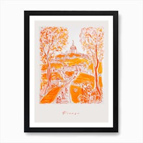 Pienza Italy Orange Drawing Poster Art Print