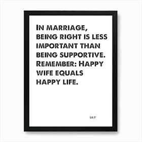 How I Met Your Mother, Lily, Quote, Happy Wife Happy Life, Wall Print, Wall Art, Print, 1 Art Print