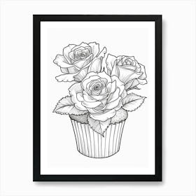 Rose In A Cupcake Line Drawing 1 Art Print