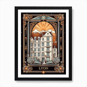 Lyon, France, Tarot Card Travel  Line Art 1 Art Print