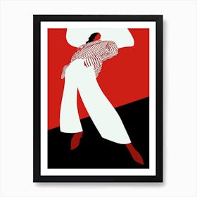 Fashion Model With Striped Shirt Large Hat On Red Art Print