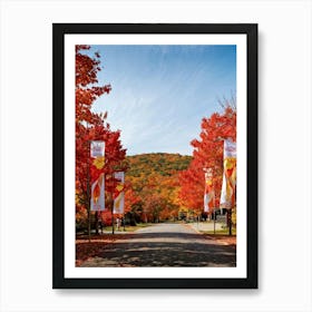 An Autumnal Scene Rich In Fall Foliage Utilizing A Vibrant Red And Orange Color Palette Showcasin (3) Art Print