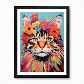 Maine Coon Cat With A Flower Crown Painting Matisse Style 2 Art Print