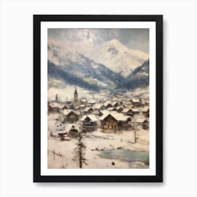Vintage Winter Painting Lech Austria 2 Art Print